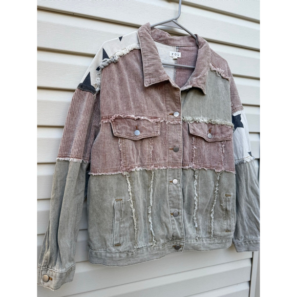 POL Star Patchwork Shacket Corduroy Denim Jacket Oversized Large - Picture 5 of 7